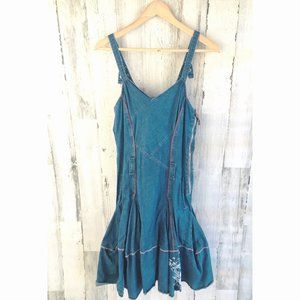 Marithe Francois Girbaud Denim Dress Y2K Pleated Hem Apron Pinafore - no belt